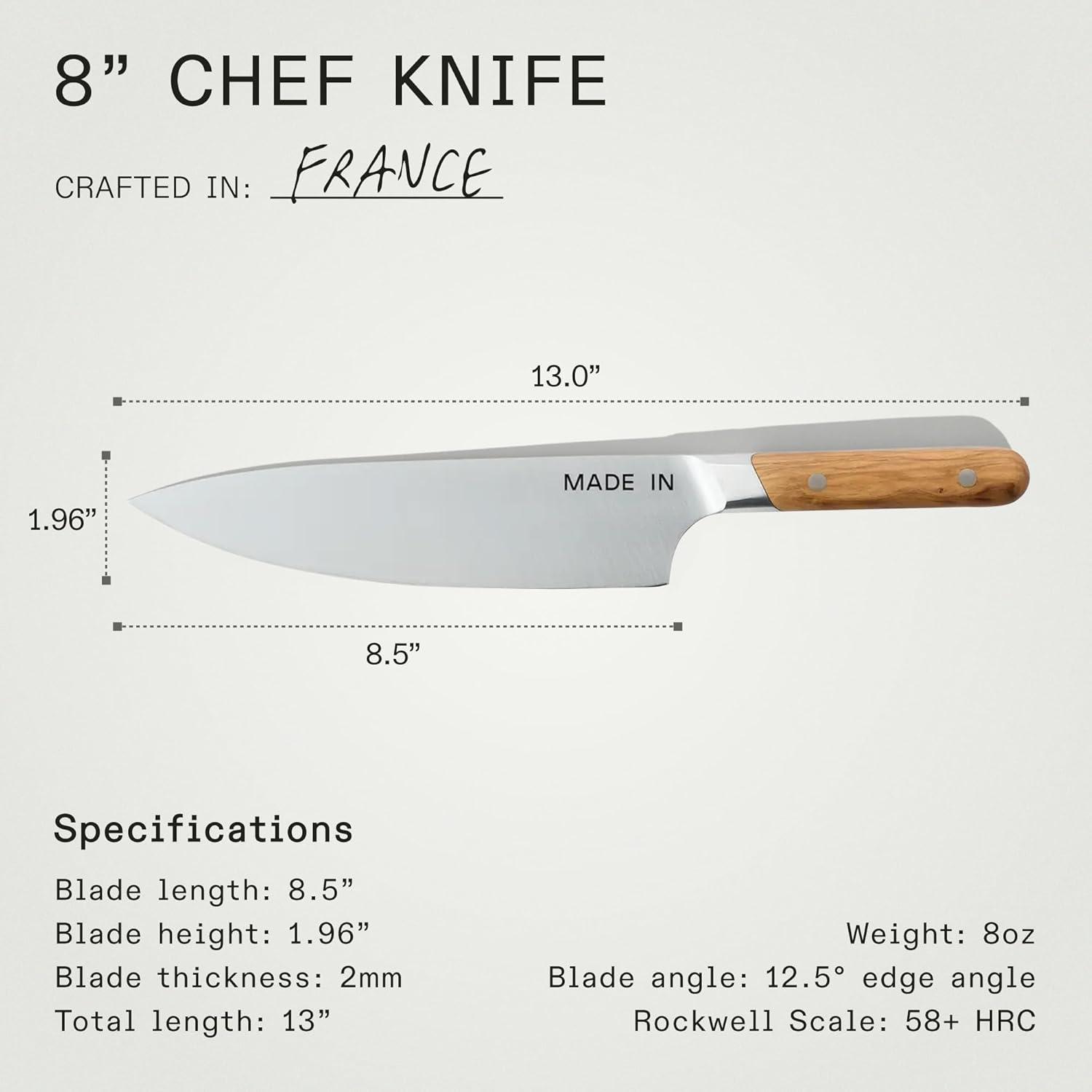 image:imageMade In Cookware 8 Chef Knife Crafted in France Full Tang With Truffle Black HandleOlive Wood Handle