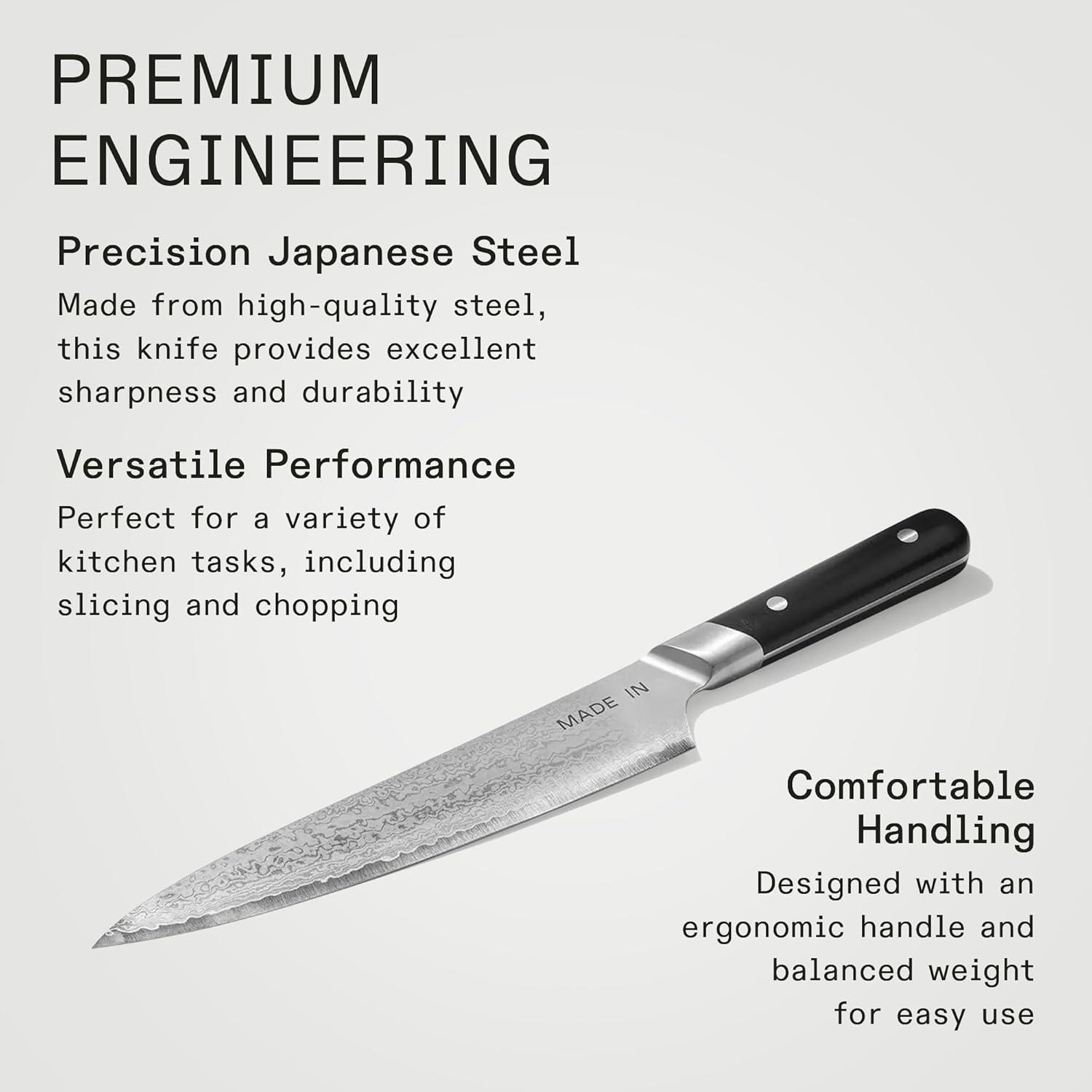 image:imageMade In Cookware 8 Japanese Damascus Steel Gyuto Chef Knife 66 Layers of Damascus Steel with a VG10 Core Crafted in Japan Full Tang With Black POM Handle
