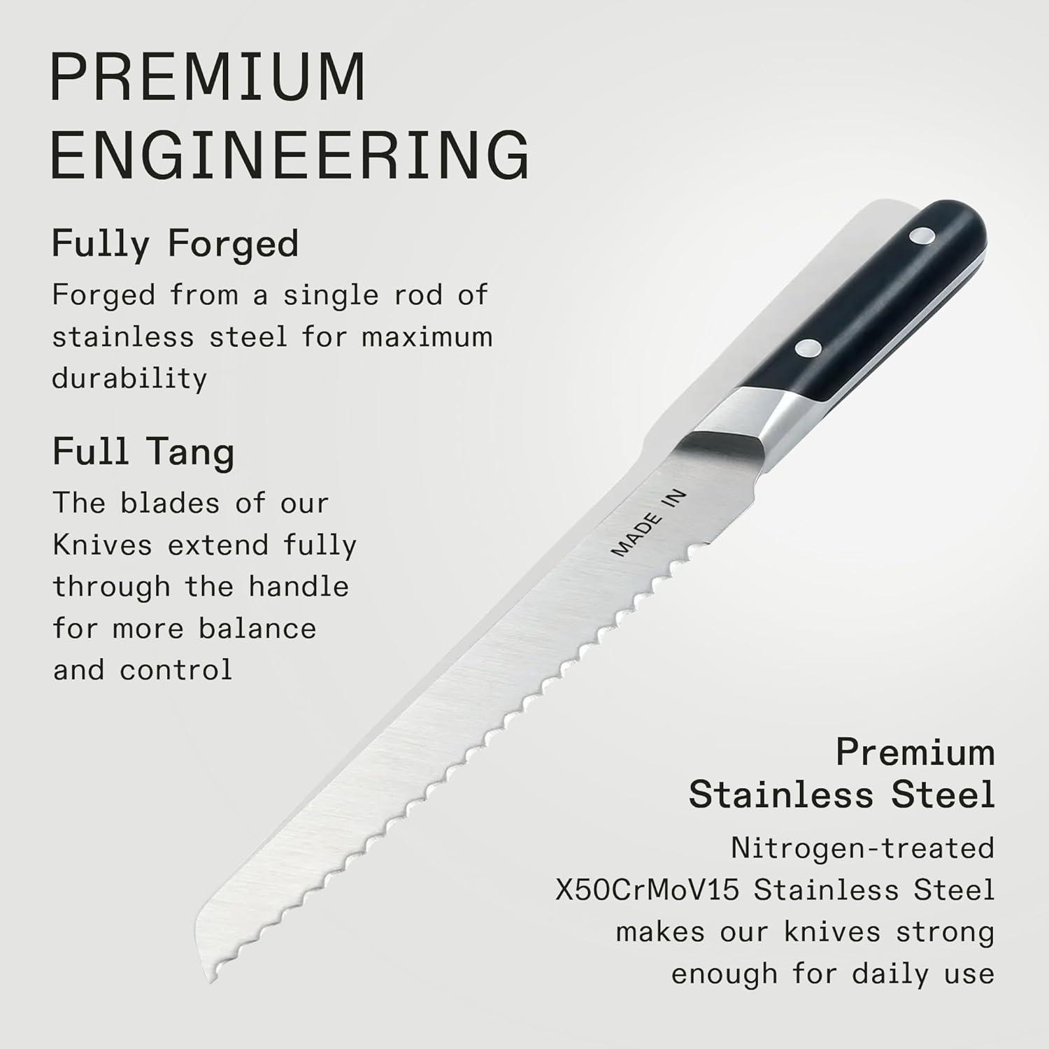 image:imageMade In Cookware 9 Inch Bread Knife France Full Tang With Pomme Red HandleBlack Handle