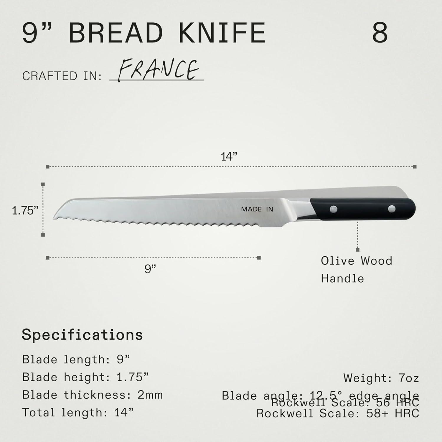 image:imageMade In Cookware 9 Inch Bread Knife France Full Tang With Pomme Red HandleBlack Handle