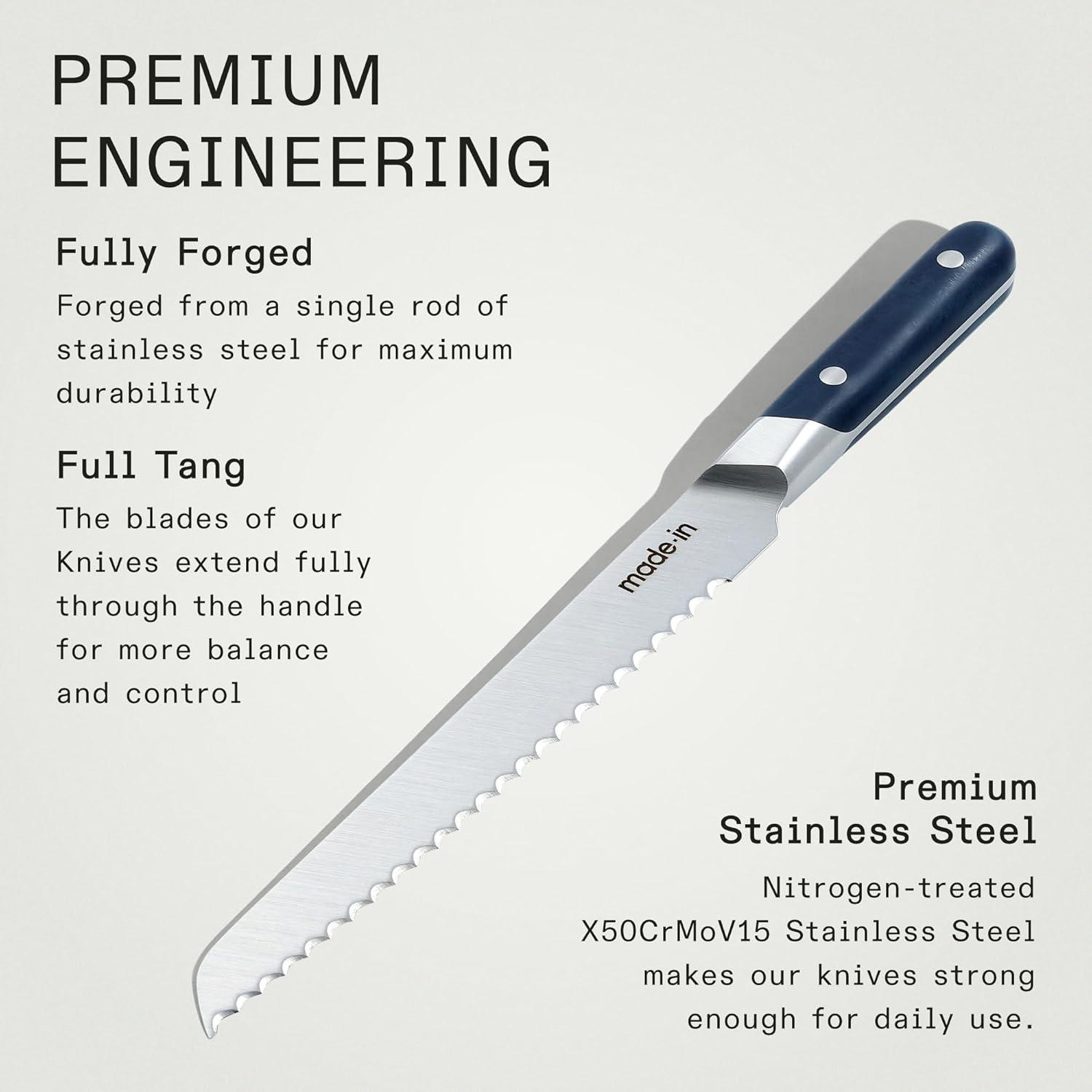 image:imageMade In Cookware 9 Inch Bread Knife France Full Tang With Pomme Red HandleBlue Handle