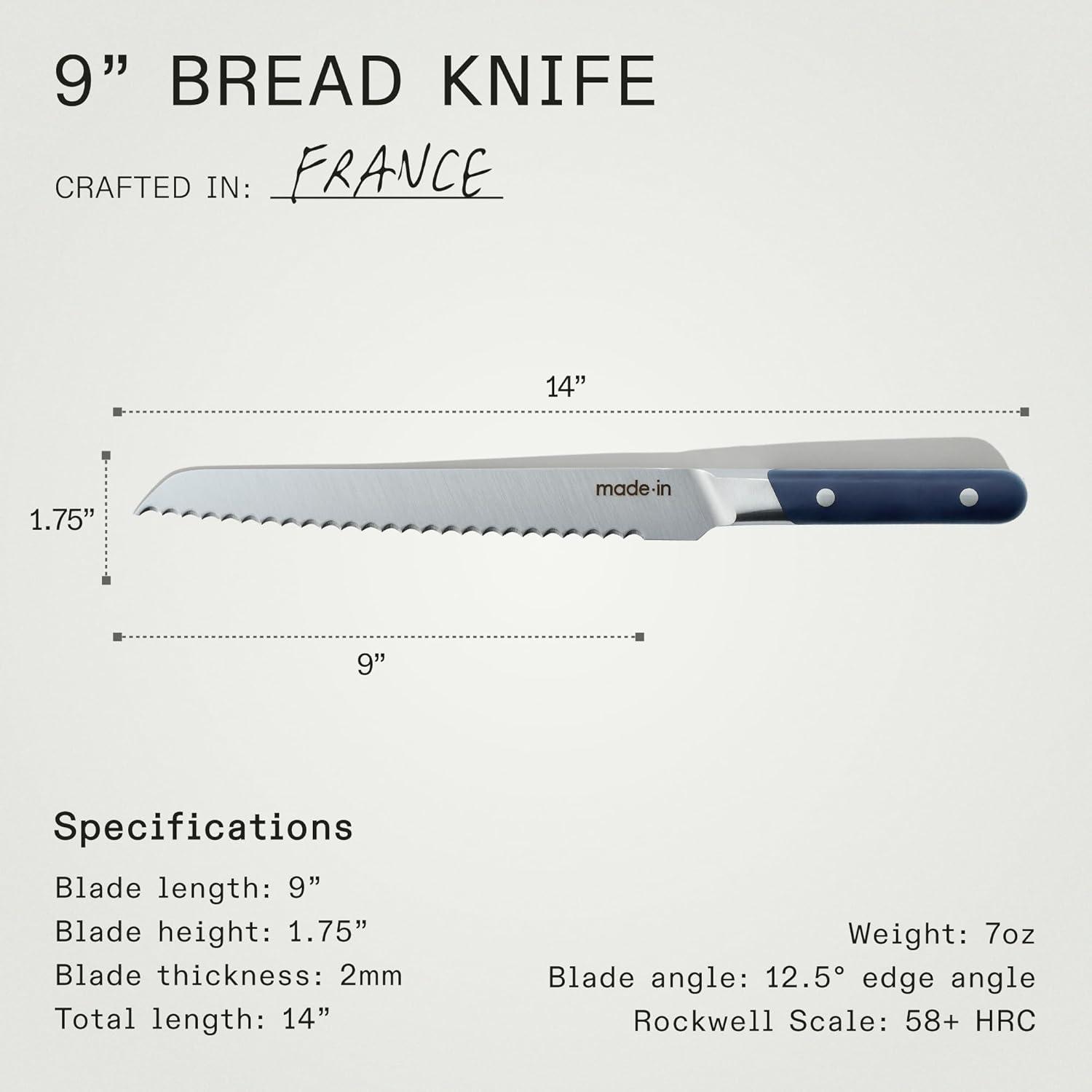 image:imageMade In Cookware 9 Inch Bread Knife France Full Tang With Pomme Red HandleBlue Handle