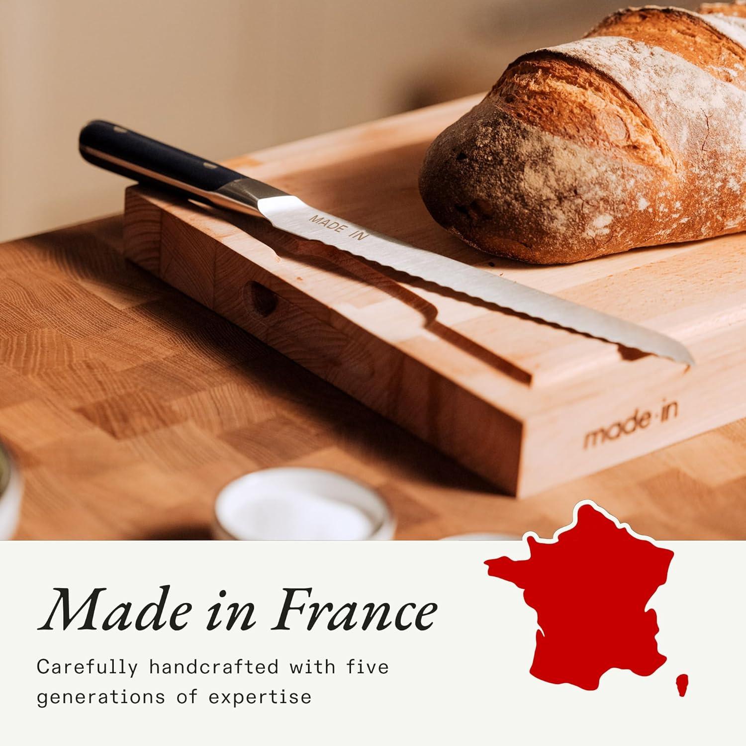 image:imageMade In Cookware 9 Inch Bread Knife France Full Tang With Pomme Red HandleOlive Wood Handle