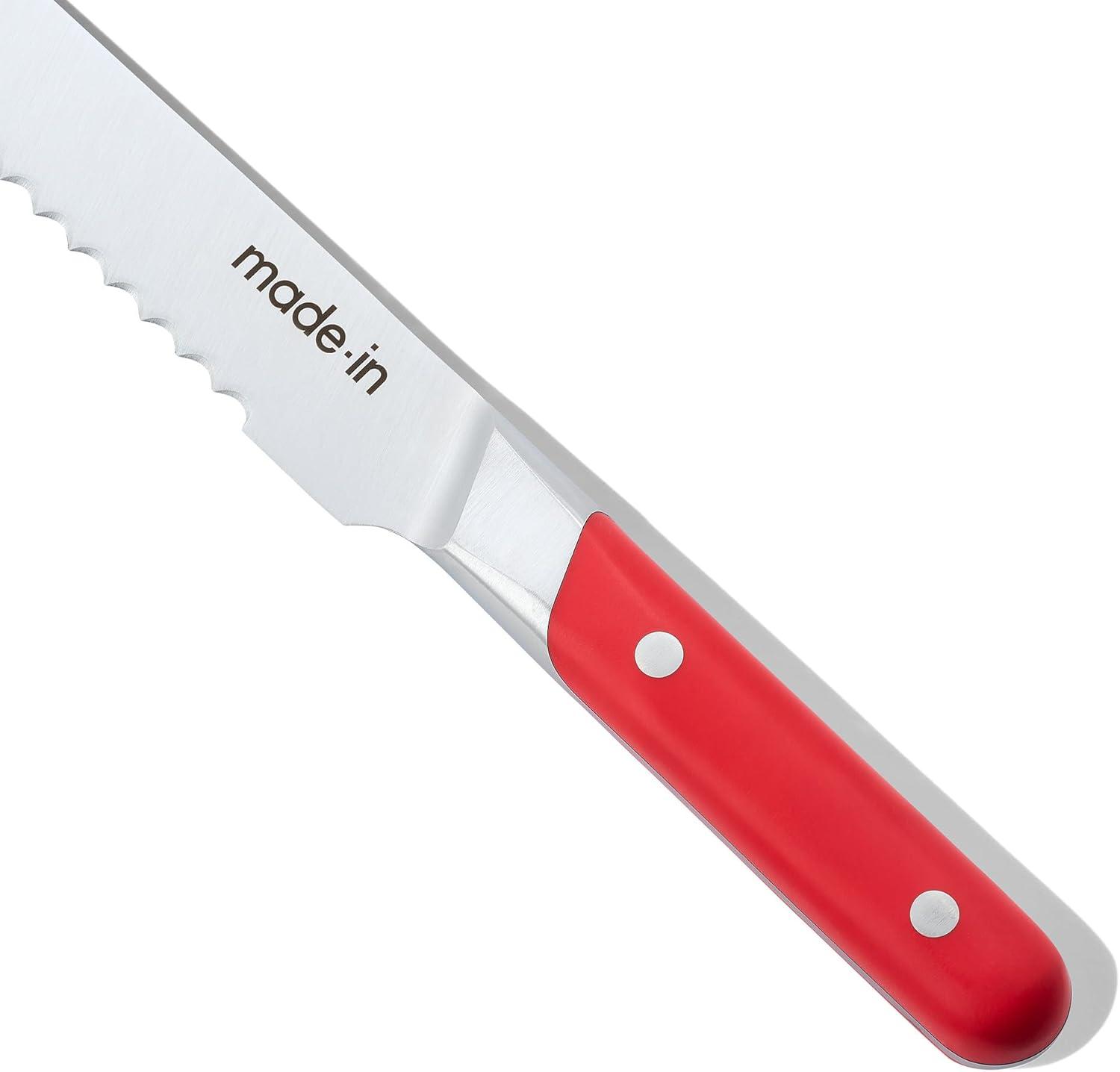 image:imageMade In Cookware 9 Inch Bread Knife France Full Tang With Pomme Red HandleRed Handle