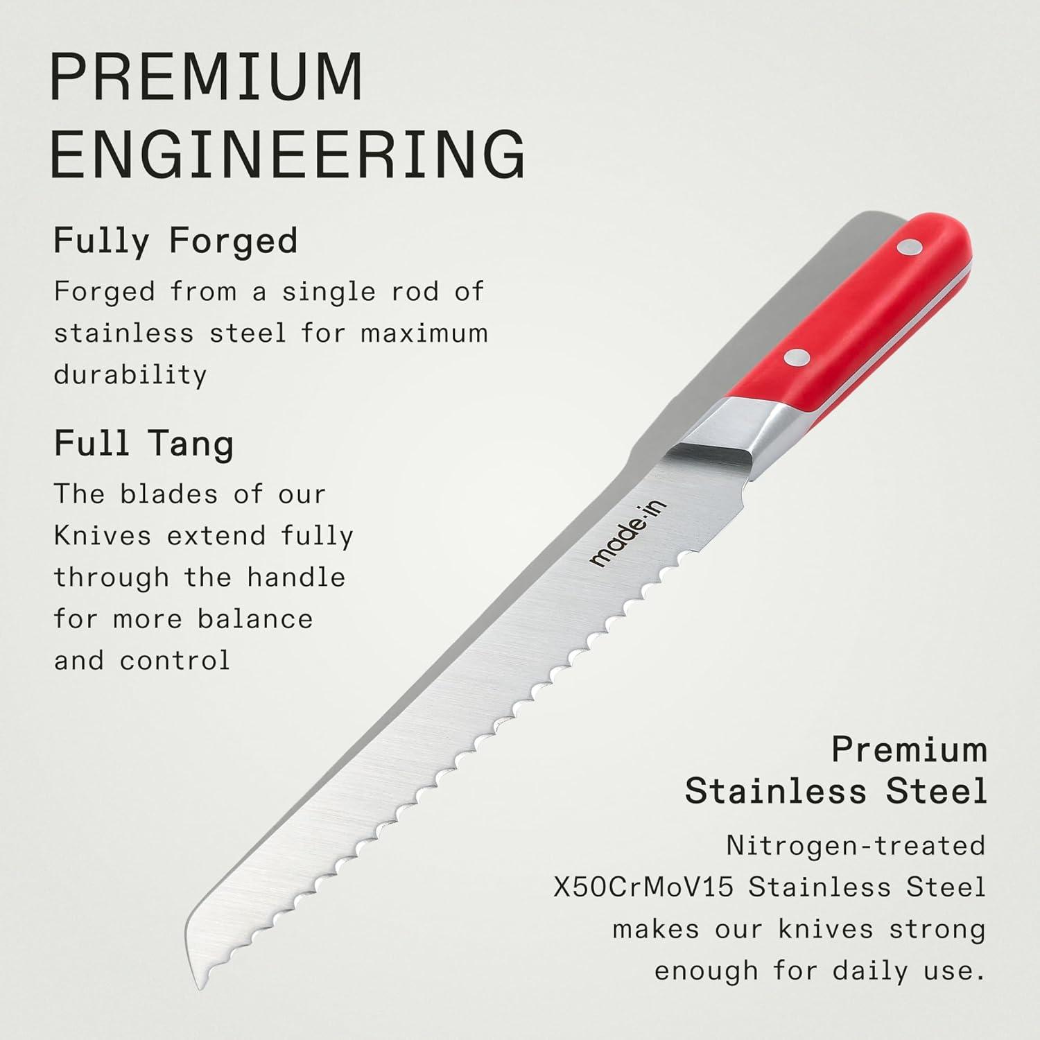 image:imageMade In Cookware 9 Inch Bread Knife France Full Tang With Pomme Red HandleRed Handle