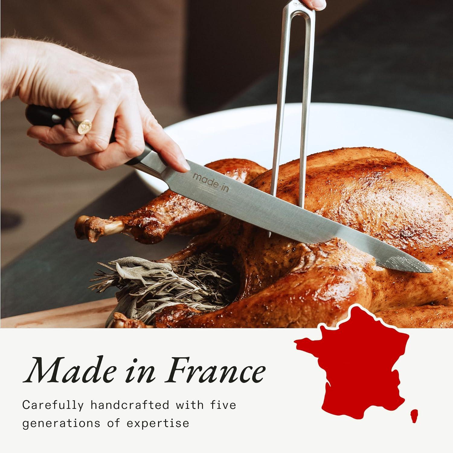 image:imageMade In Cookware Carving Set Includes Carving Knife and Fork Crafted in France Full Tang with Black POM Handle