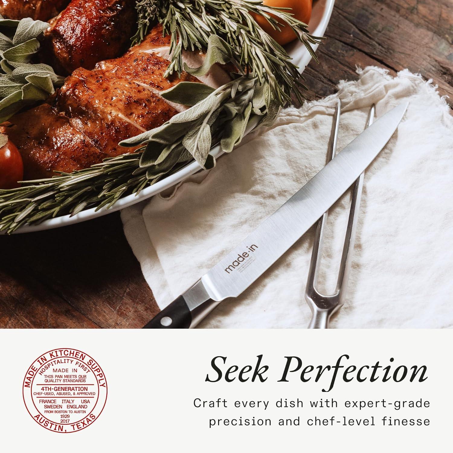 image:imageMade In Cookware Carving Set Includes Carving Knife and Fork Crafted in France Full Tang with Black POM Handle
