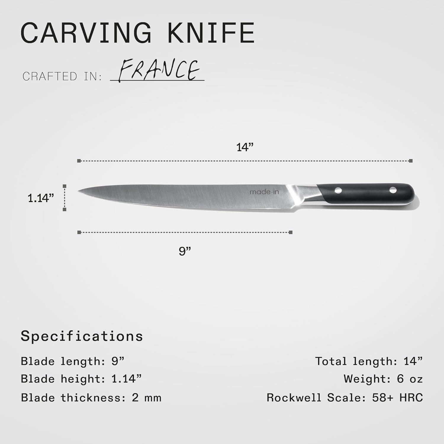 image:imageMade In Cookware Carving Set Includes Carving Knife and Fork Crafted in France Full Tang with Black POM Handle