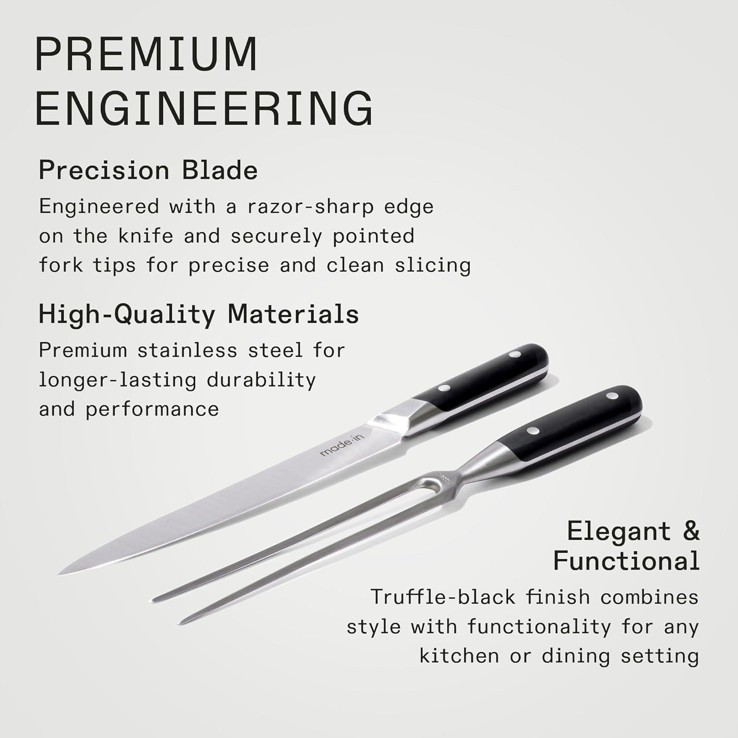 image:imageMade In Cookware Carving Set Includes Carving Knife and Fork Crafted in France Full Tang with Black POM Handle