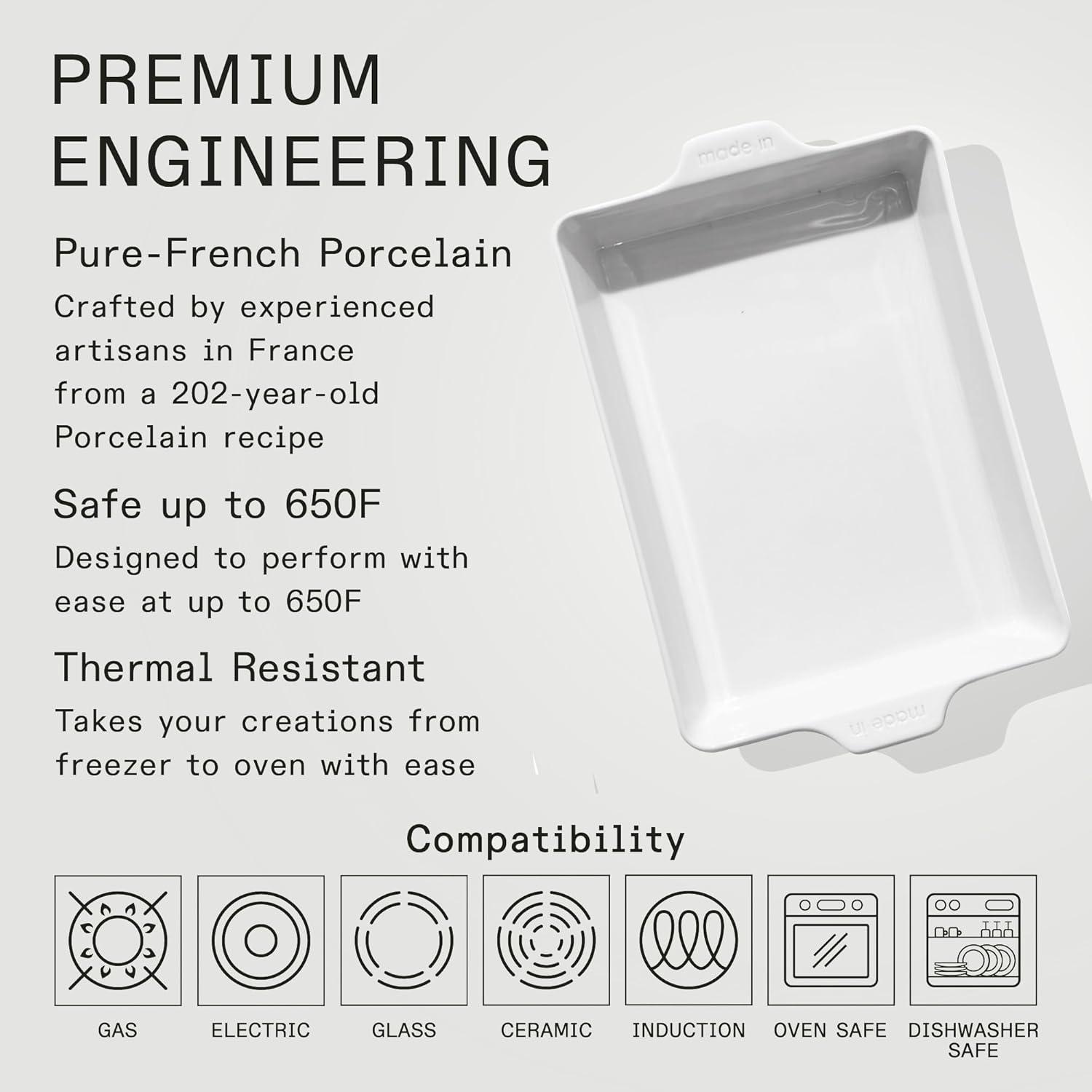 image:imageMade In Cookware Rectangular Baking Dish White Hand Crafted Porcelain Professional Bakeware Made in FrancePorcelain White