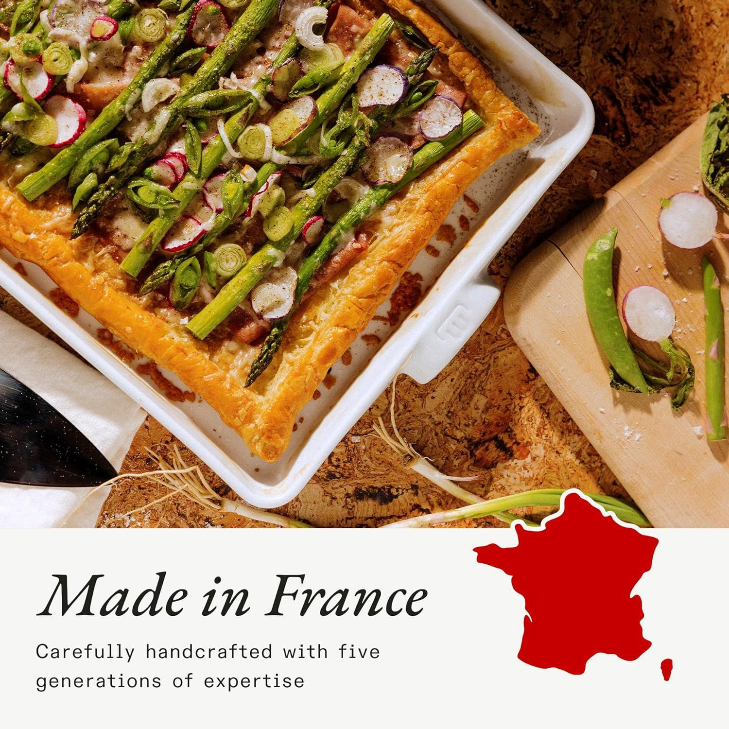 image:imageMade In Cookware Rectangular Baking Dish White Hand Crafted Porcelain Professional Bakeware Made in FrancePorcelain w Navy Rim