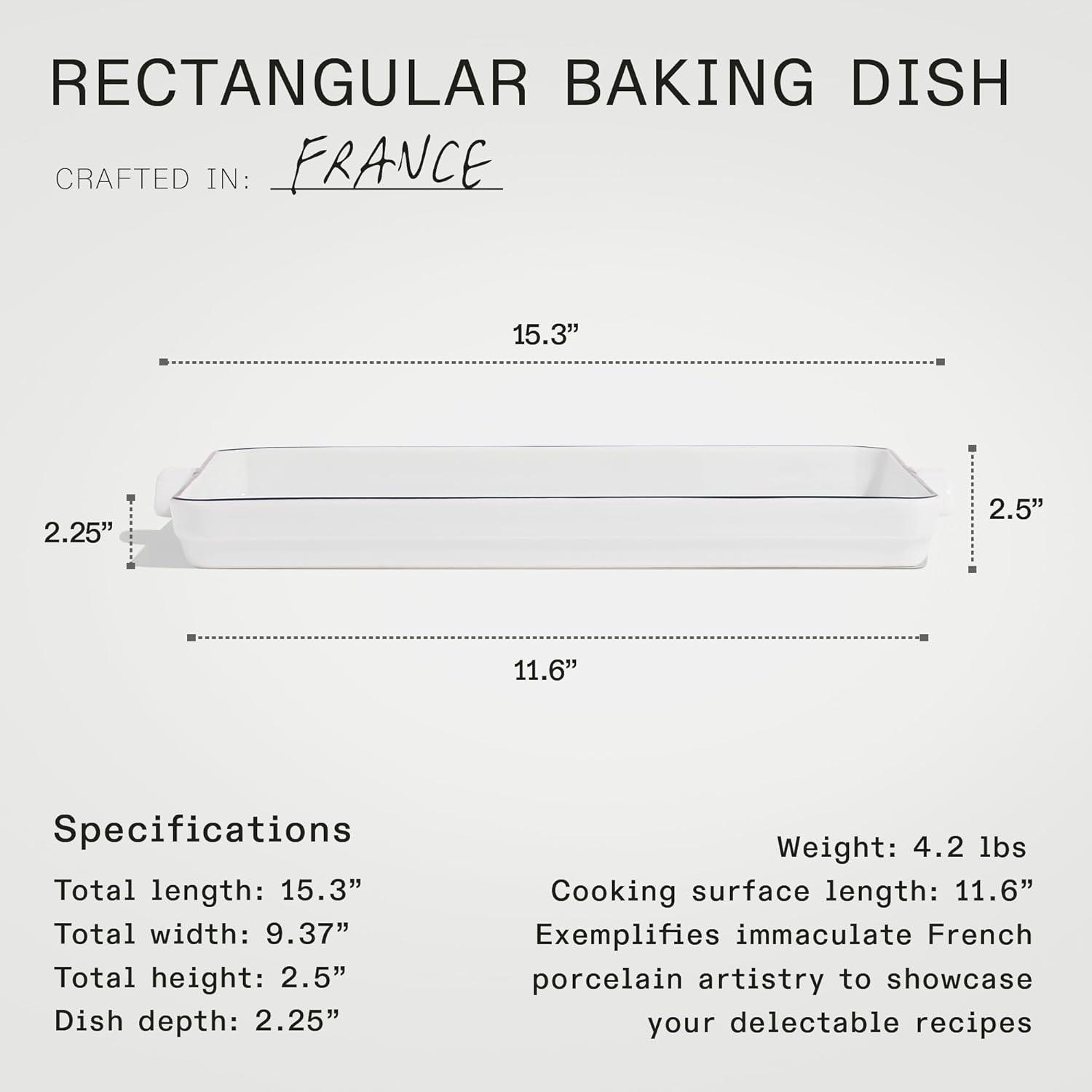 image:imageMade In Cookware Rectangular Baking Dish White Hand Crafted Porcelain Professional Bakeware Made in FrancePorcelain w Navy Rim
