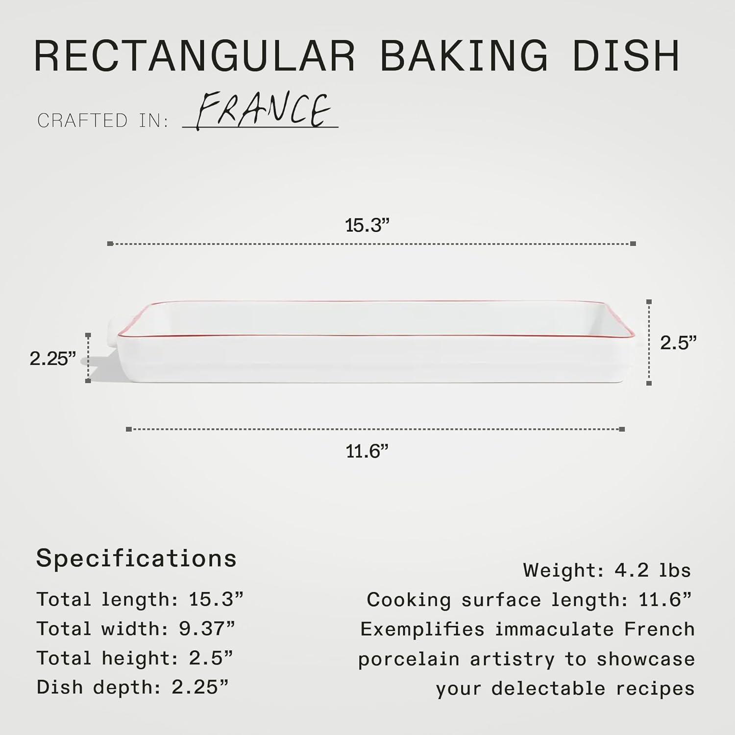 image:imageMade In Cookware Rectangular Baking Dish White Hand Crafted Porcelain Professional Bakeware Made in FrancePorcelain w Red Rim