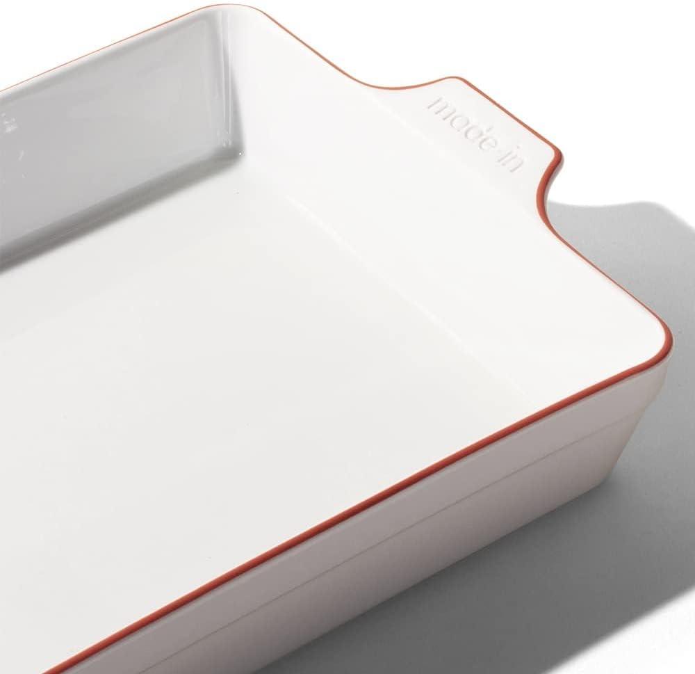 image:imageMade In Cookware Rectangular Baking Dish White Hand Crafted Porcelain Professional Bakeware Made in FrancePorcelain w Red Rim