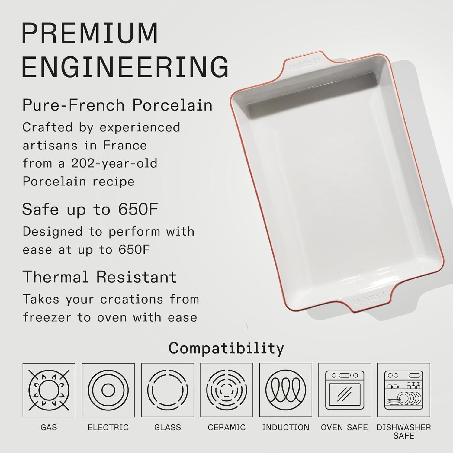 image:imageMade In Cookware Rectangular Baking Dish White Hand Crafted Porcelain Professional Bakeware Made in FrancePorcelain w Red Rim