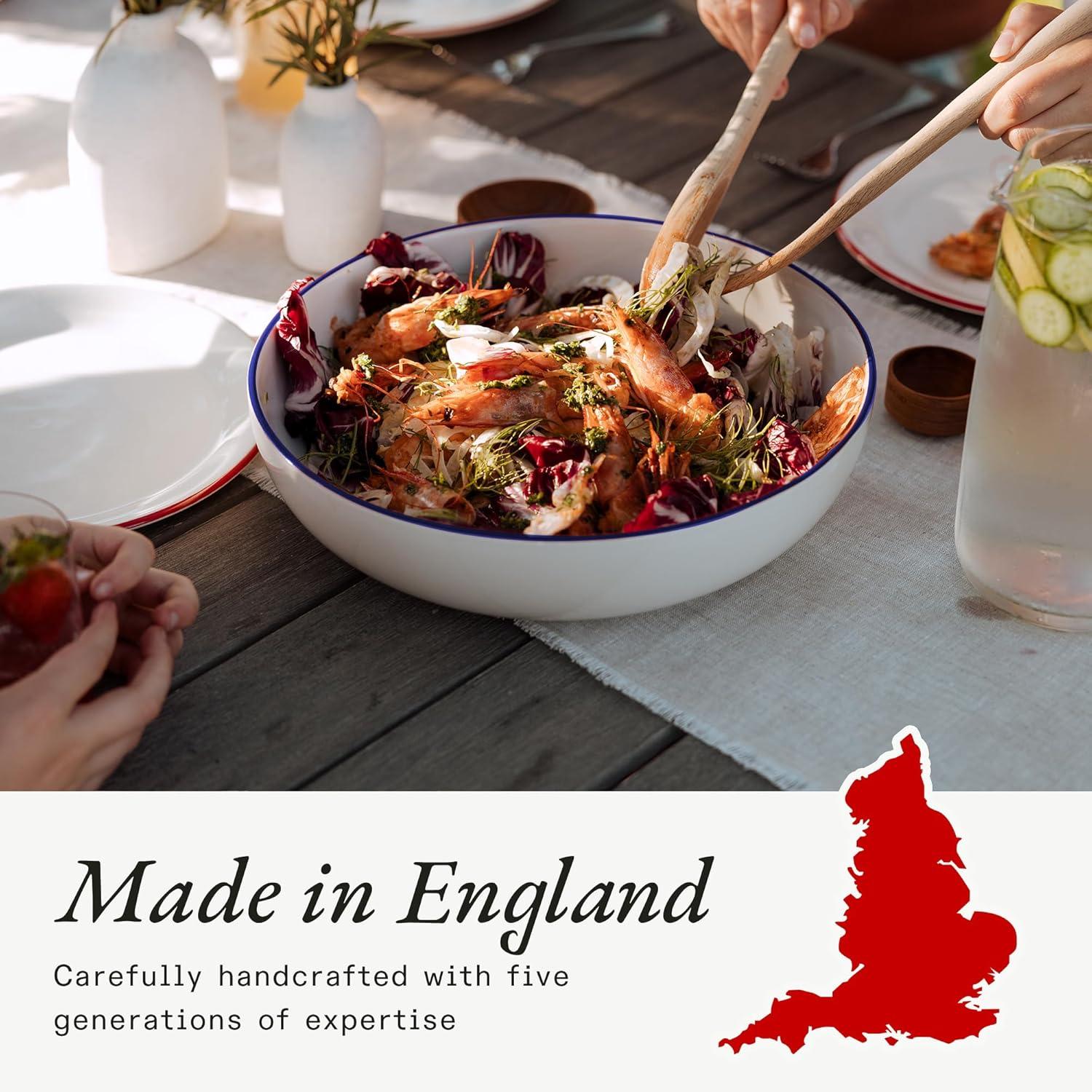 image:imageMade In Cookware Serving Bowl White With Red Rim Porcelain EnglandWhite w Navy Rim