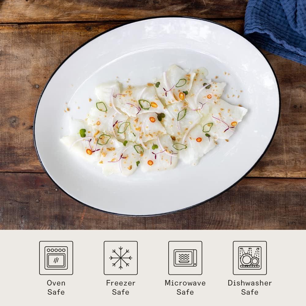image:imageMade In Cookware Serving Platter White Porcelain EnglandWhite w Black Rim