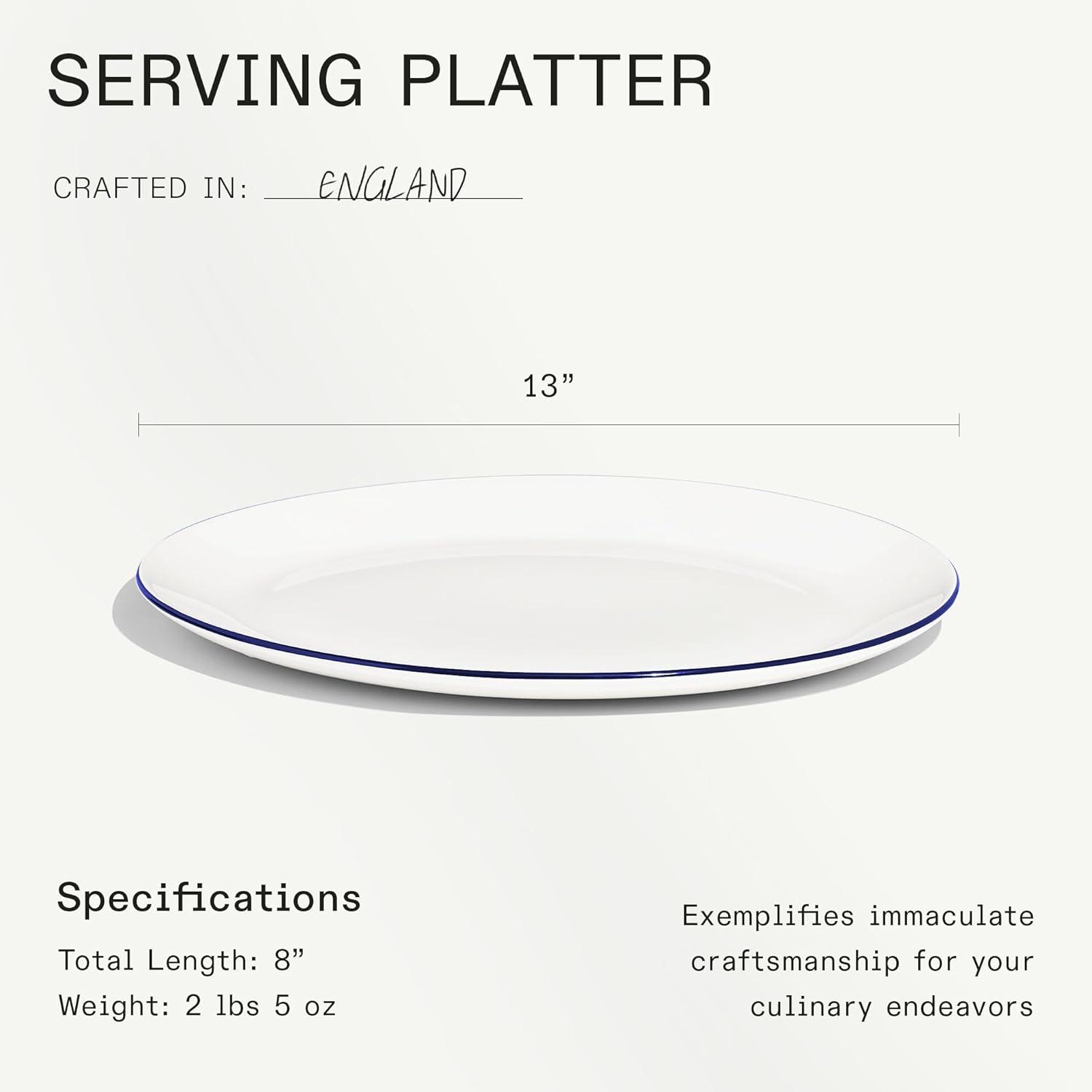 image:imageMade In Cookware Serving Platter White Porcelain EnglandWhite w Navy Rim