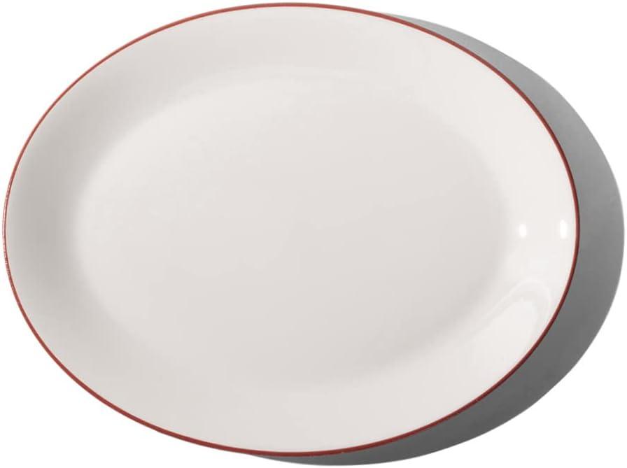 image:imageMade In Cookware Serving Platter White Porcelain EnglandWhite w Red Rim