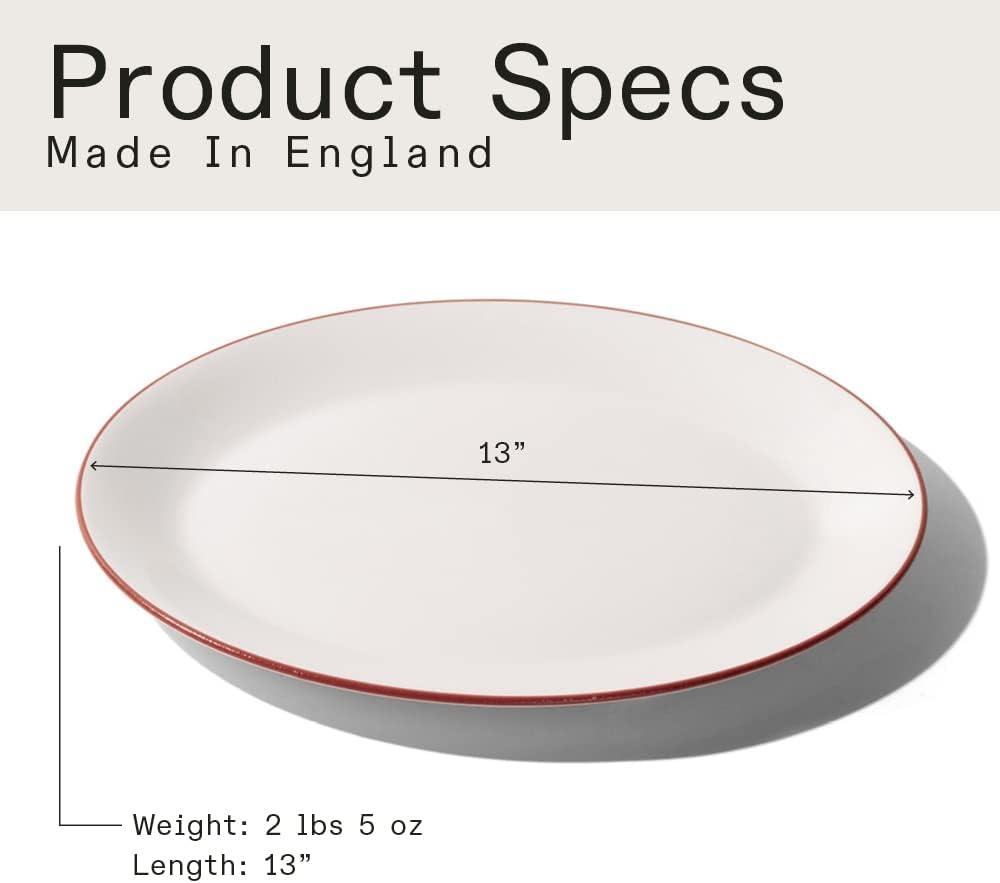 image:imageMade In Cookware Serving Platter White Porcelain EnglandWhite w Red Rim