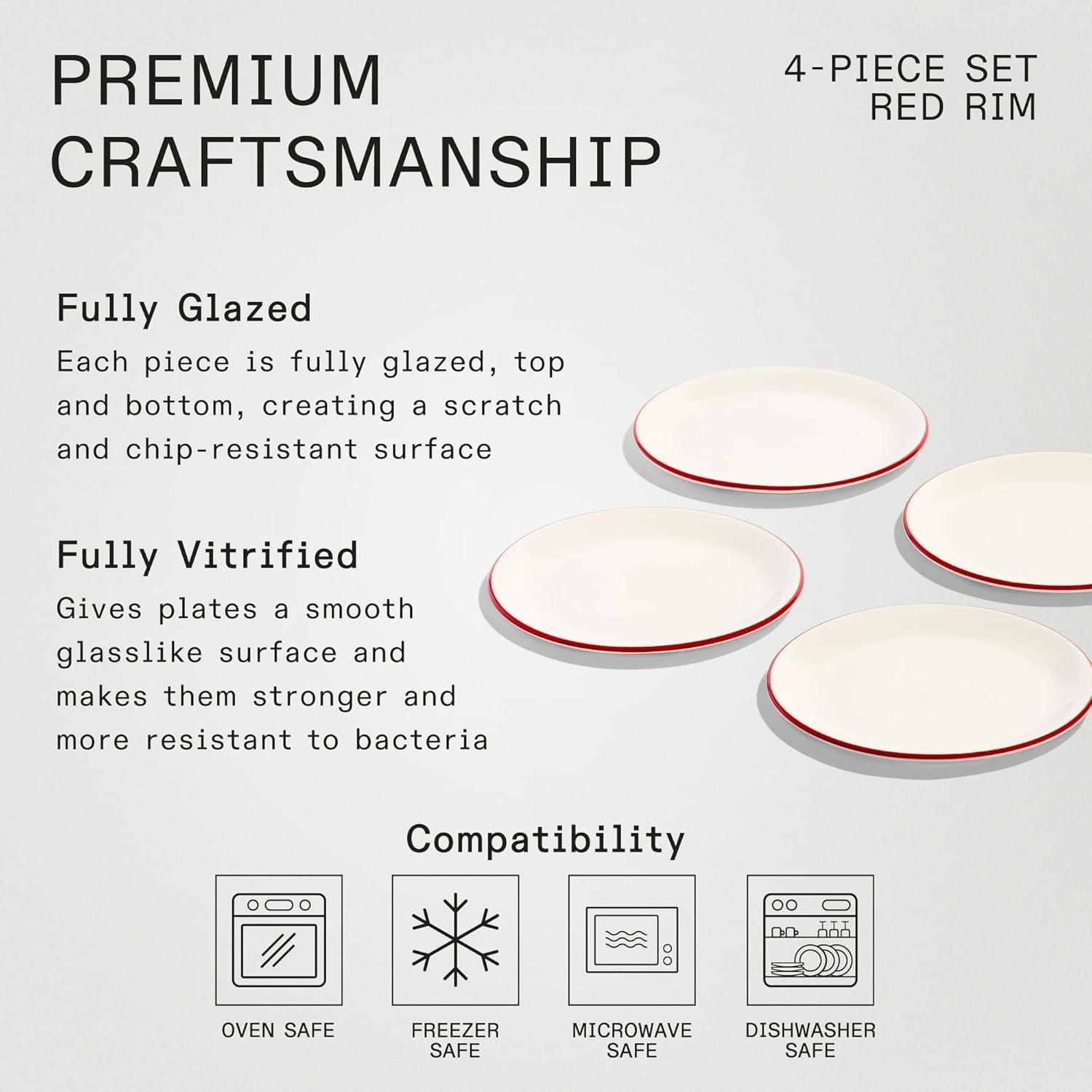 image:imageMade In Cookware Set of 4 Appetizer Plates White With Red Rim Porcelain EnglandWhite w Red Rim