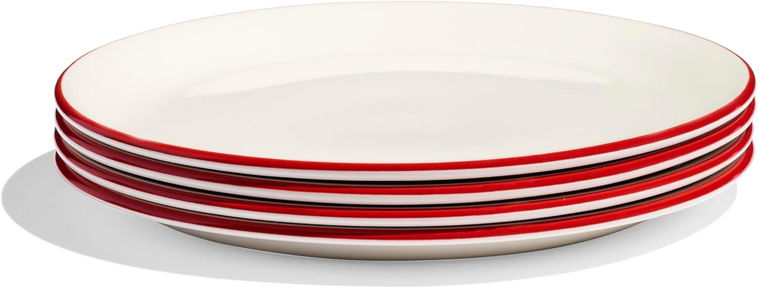 image:imageMade In Cookware Set of 4 Appetizer Plates White With Red Rim Porcelain EnglandWhite w Red Rim