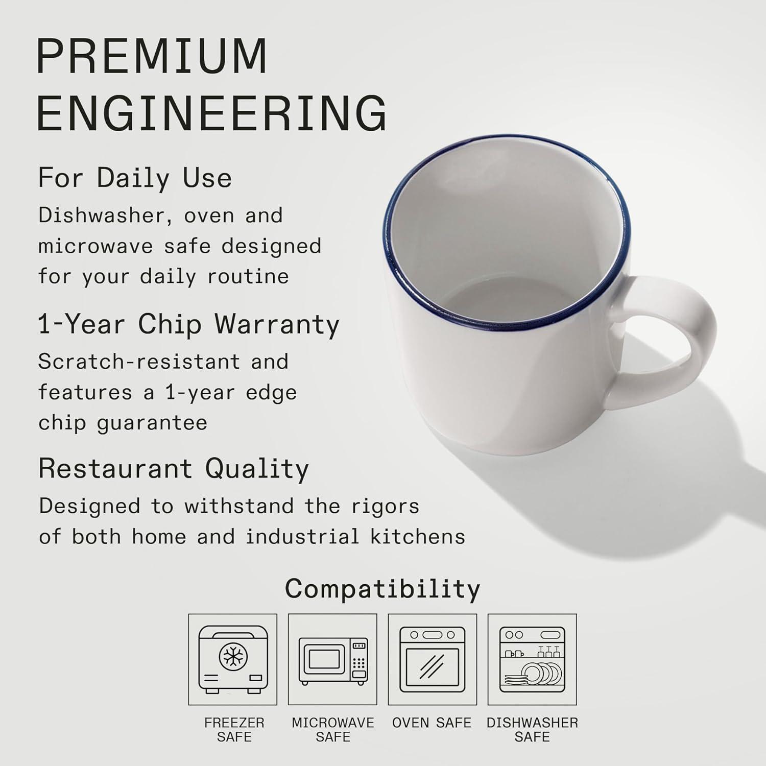 image:imageMade In Cookware Set of 4 Coffee Mug Set 12 oz White With Red Rim Porcelain England Dishwasher and Microwave SafeWhite w Navy Rim