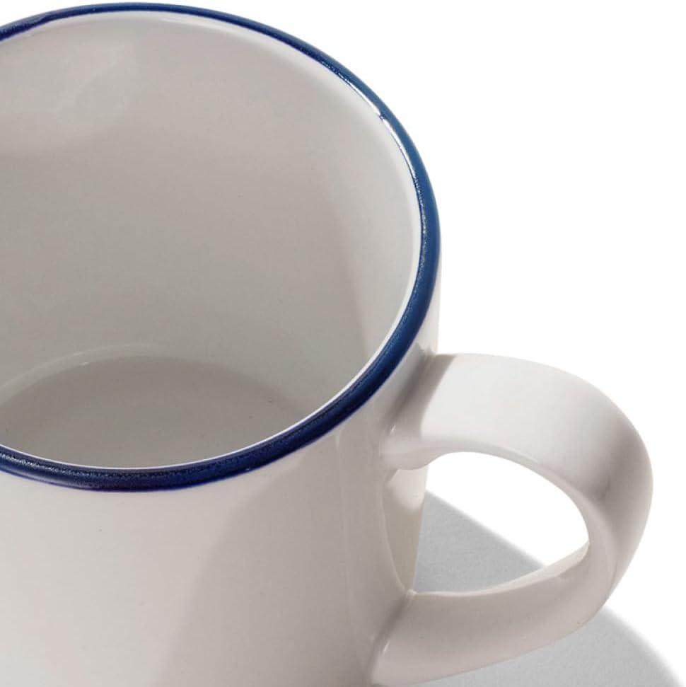 image:imageMade In Cookware Set of 4 Coffee Mug Set 12 oz White With Red Rim Porcelain England Dishwasher and Microwave SafeWhite w Navy Rim
