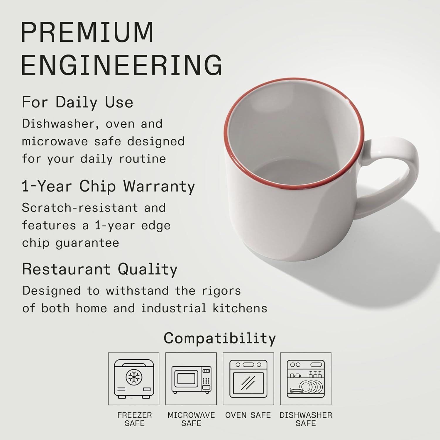 image:imageMade In Cookware Set of 4 Coffee Mug Set 12 oz White With Red Rim Porcelain England Dishwasher and Microwave SafeWhite w Red Rim