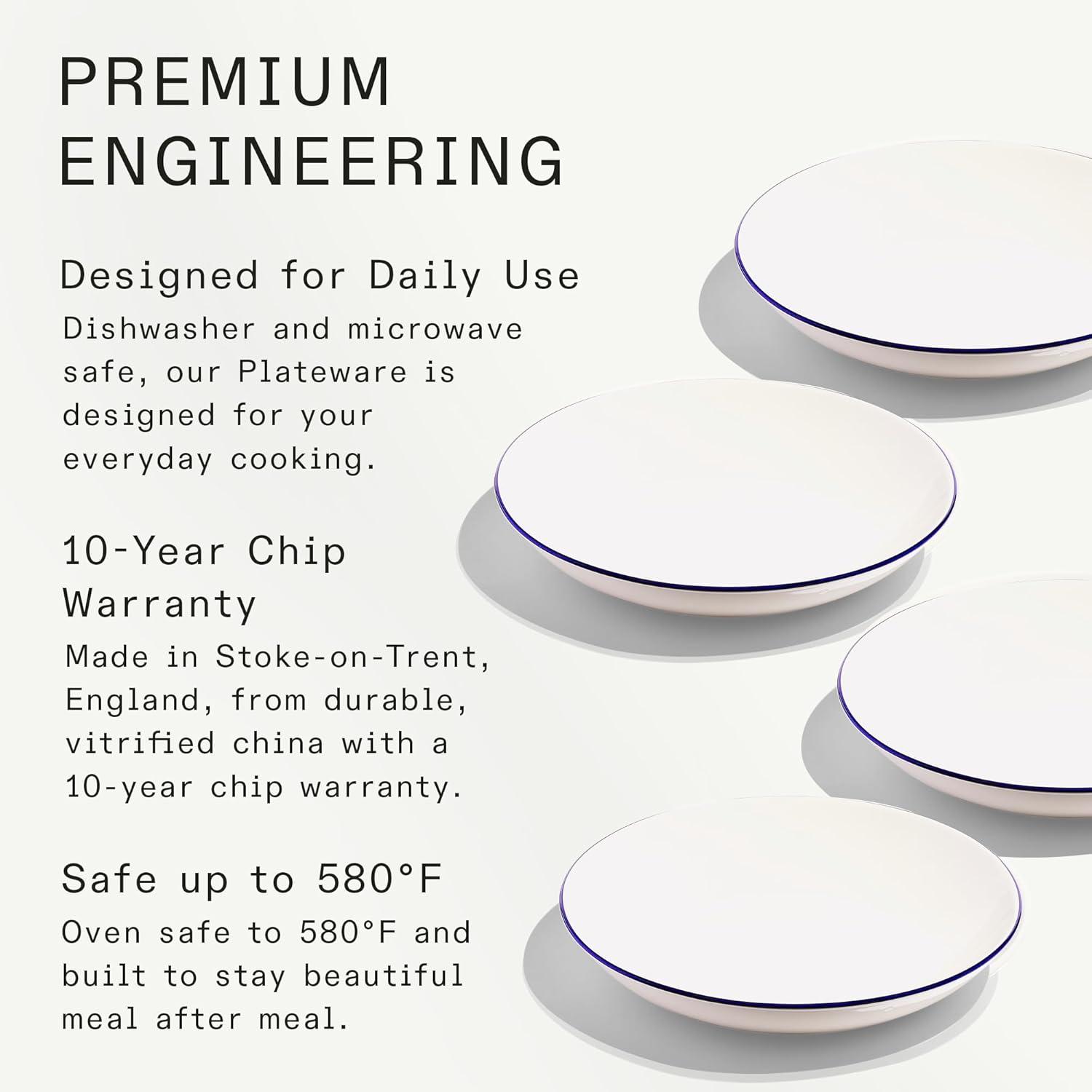 image:imageMade In Cookware Set of 4 Entre Bowls White With Navy Rim Porcelain EnglandWhite w Navy Rim