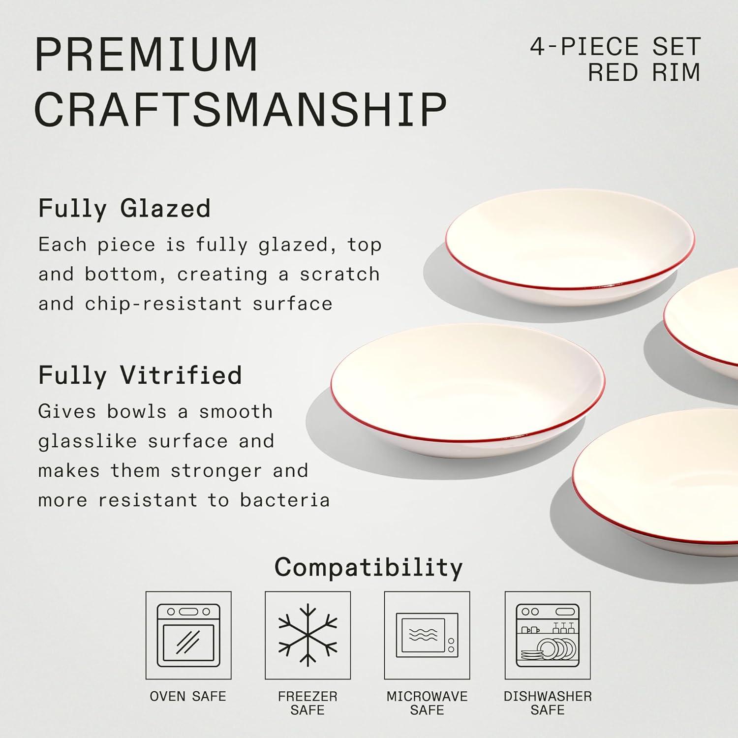 image:imageMade In Cookware Set of 4 Entre Bowls White With Navy Rim Porcelain EnglandWhite w Red Rim