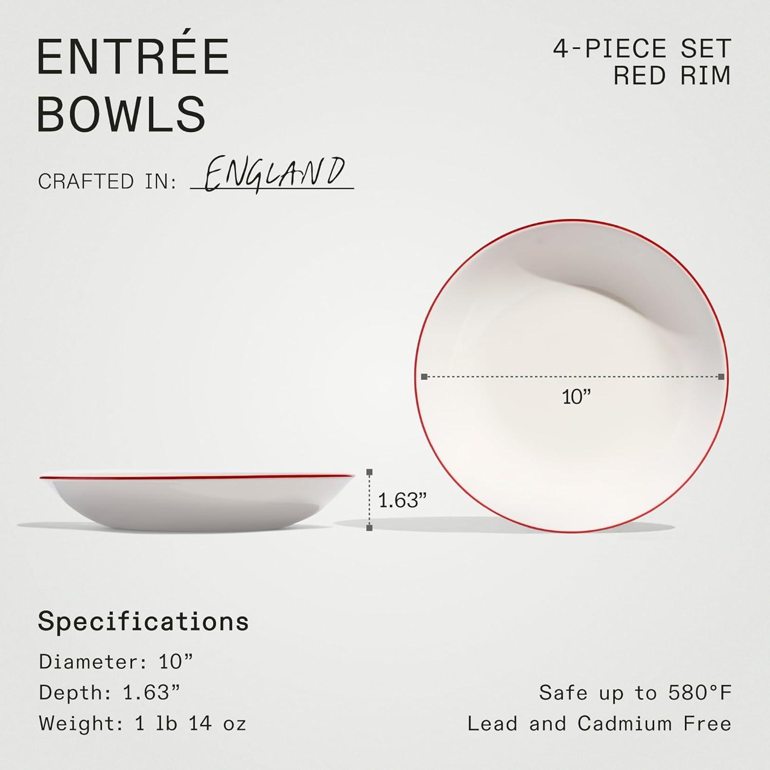 image:imageMade In Cookware Set of 4 Entre Bowls White With Navy Rim Porcelain EnglandWhite w Red Rim