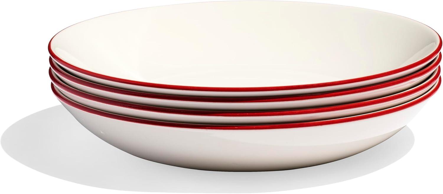 image:imageMade In Cookware Set of 4 Entre Bowls White With Navy Rim Porcelain EnglandWhite w Red Rim