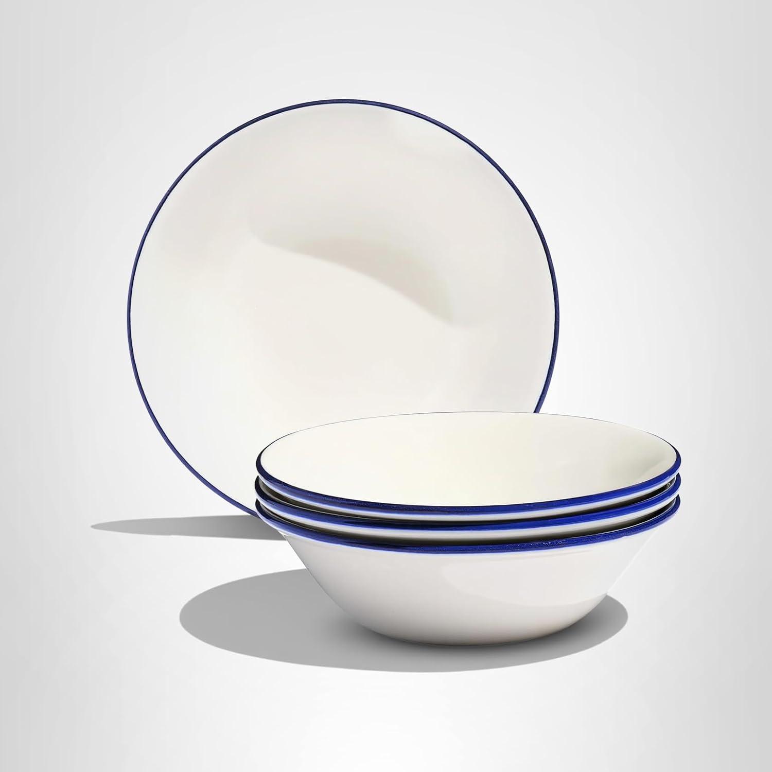 image:imageMade In Cookware Set of 4 Side Bowls White With Navy Rim Porcelain EnglandWhite w Navy Rim