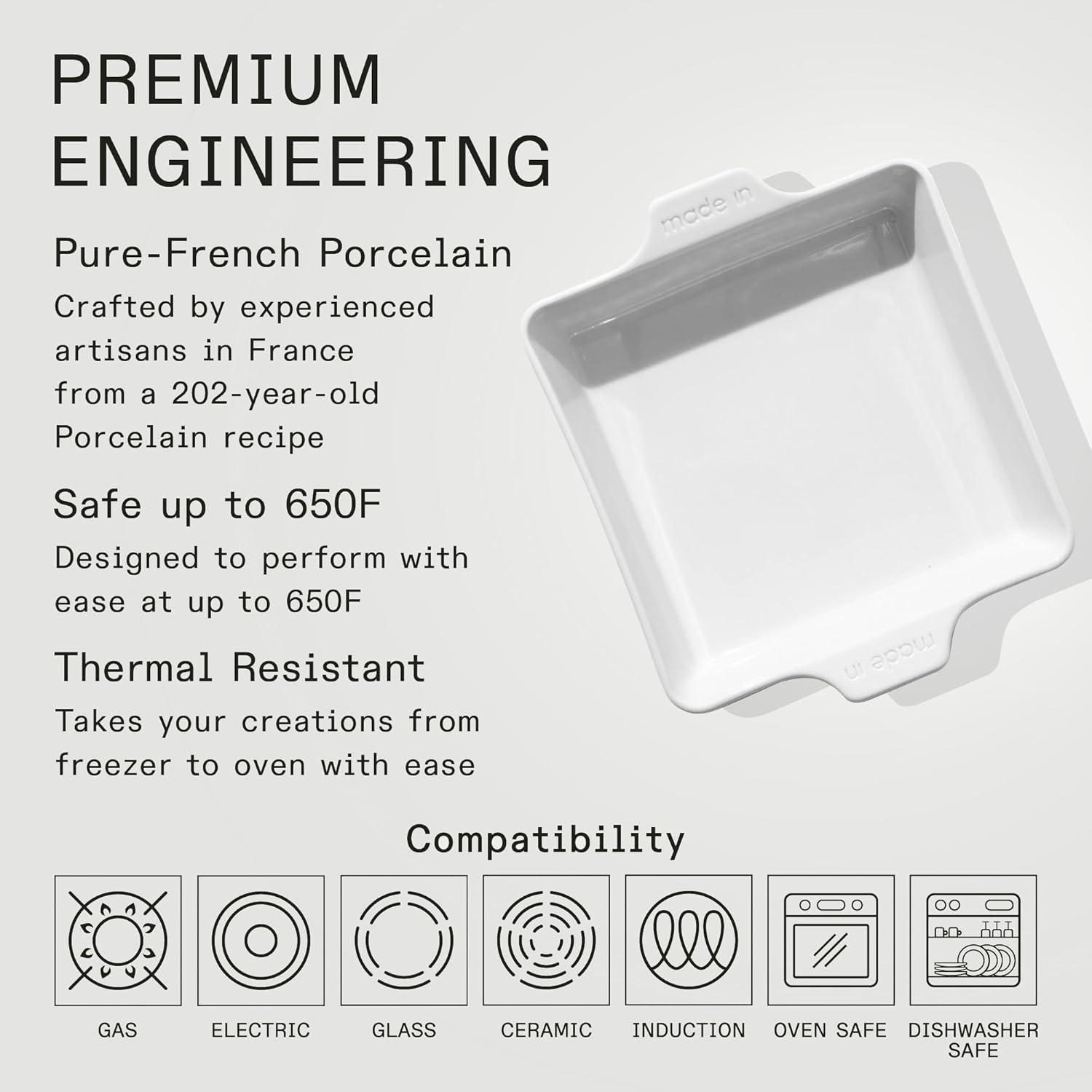 image:imageMade In Cookware Square Baking Dish Navy Rim Hand Crafted Porcelain Professional Bakeware Made in FrancePorcelain White