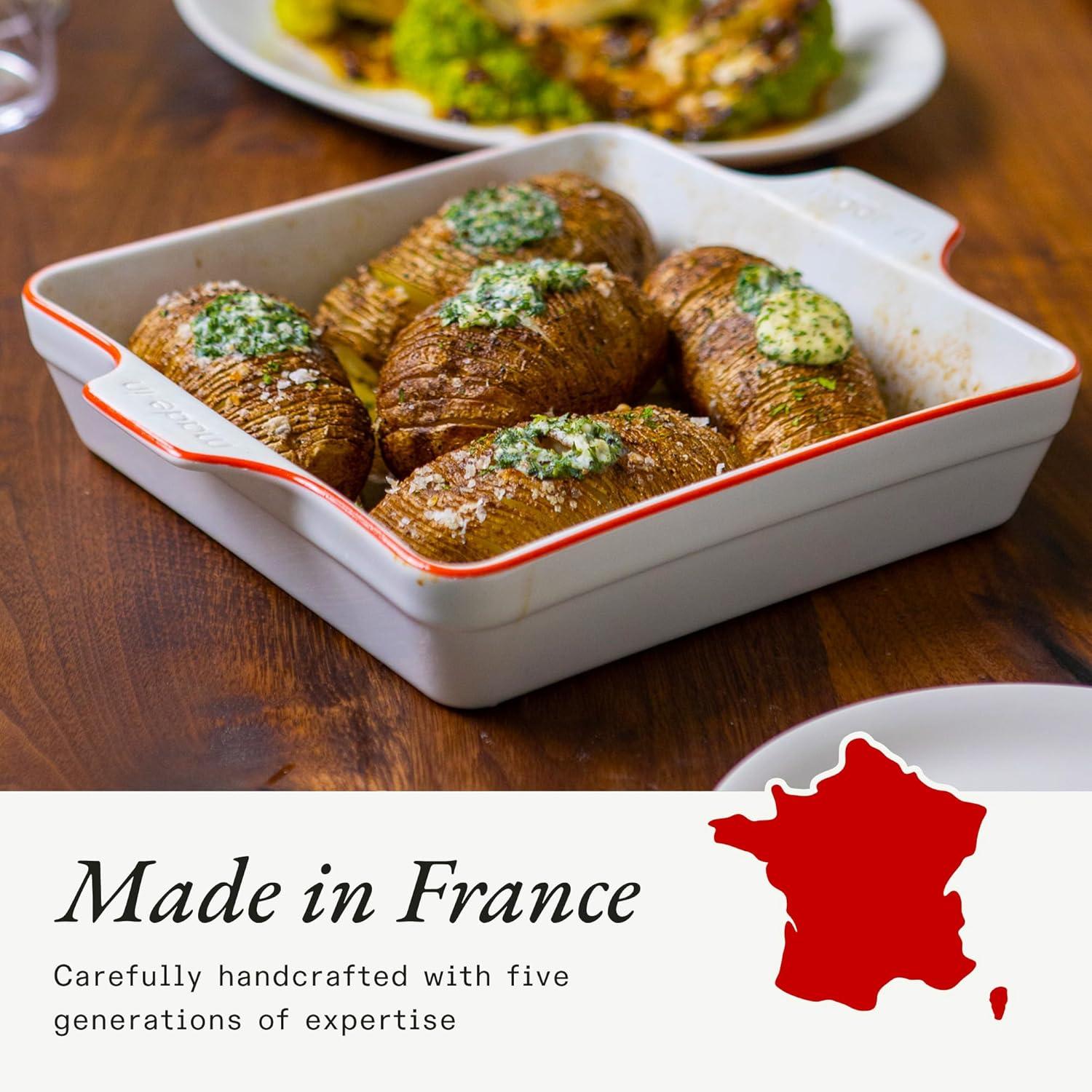 image:imageMade In Cookware Square Baking Dish Navy Rim Hand Crafted Porcelain Professional Bakeware Made in FrancePorcelain White