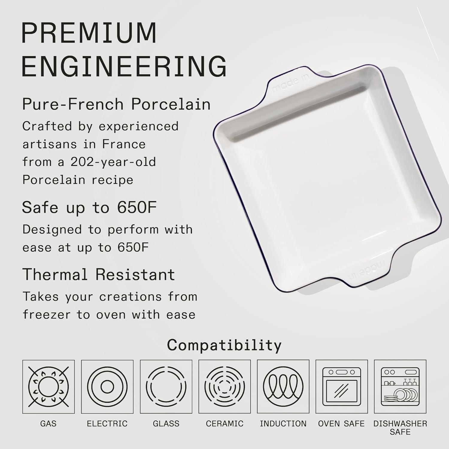 image:imageMade In Cookware Square Baking Dish Navy Rim Hand Crafted Porcelain Professional Bakeware Made in FrancePorcelain w Navy Rim