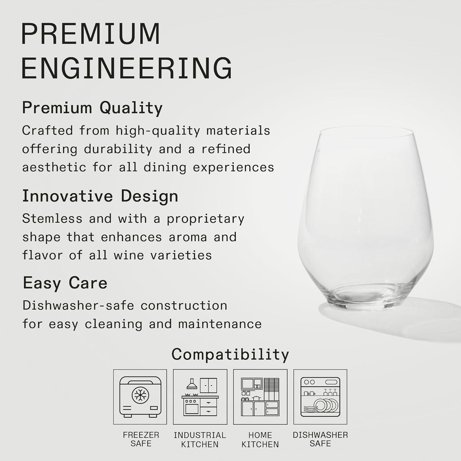 image:imageMade In Cookware Stemless Crystal Wine Glasses Set of 4 Crafted in Germany LeadFree Crystal Glass