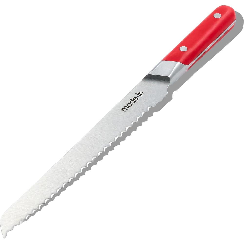 image:imageMade In Cookware 9 Inch Bread Knife France Full Tang With Pomme Red HandleRed Handle