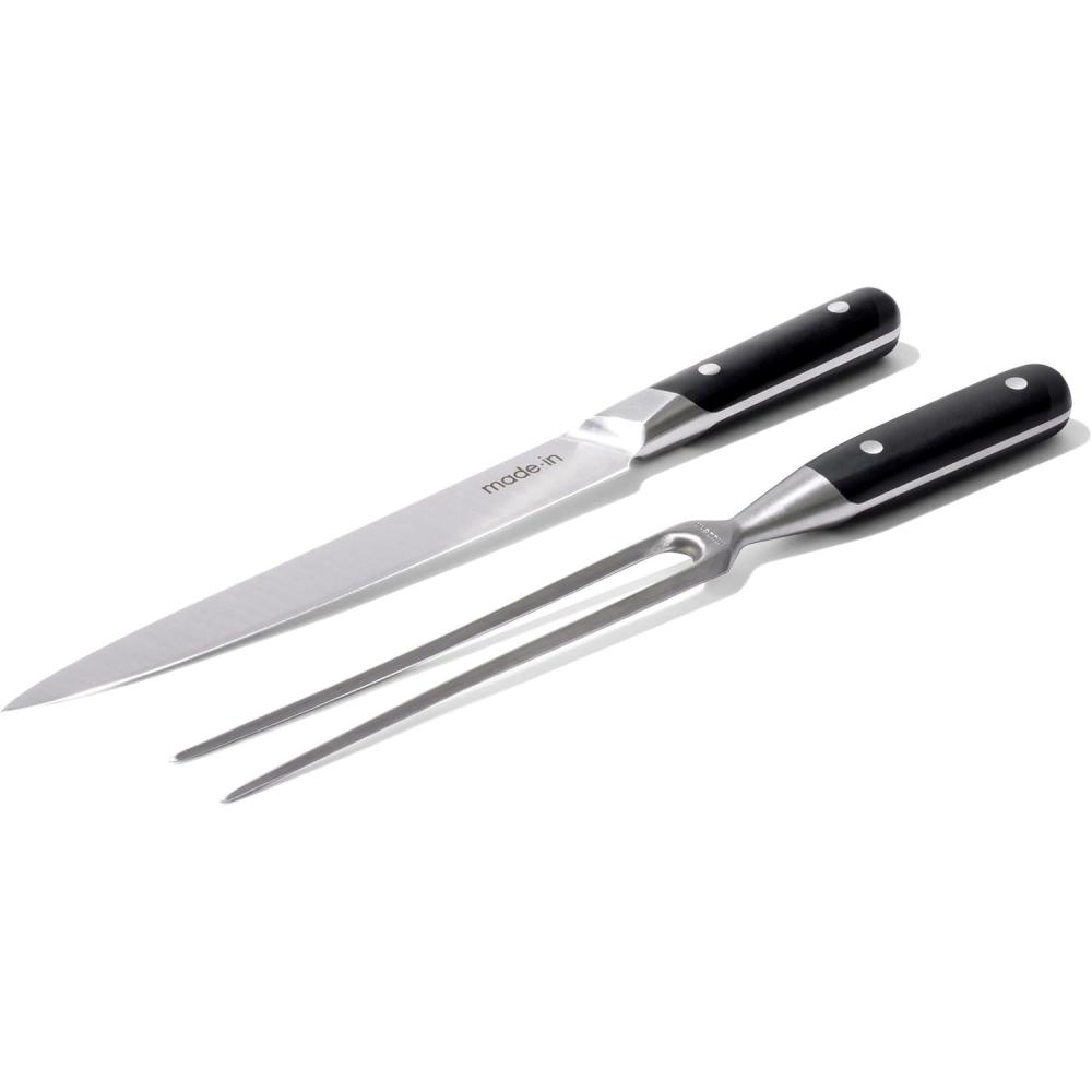 image:imageMade In Cookware Carving Set Includes Carving Knife and Fork Crafted in France Full Tang with Black POM Handle