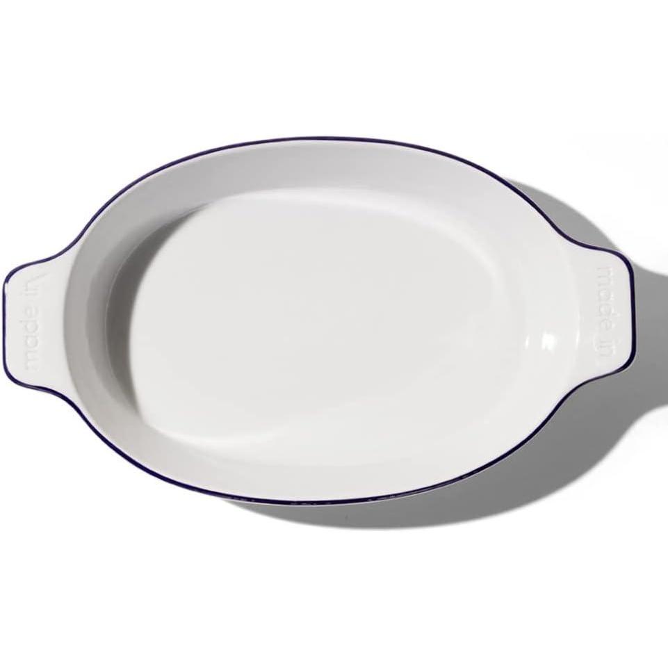 image:imageMade In Cookware Oval Baking Dish White Hand Crafted Porcelain Professional Bakeware Made in FrancePorcelain w Navy Rim