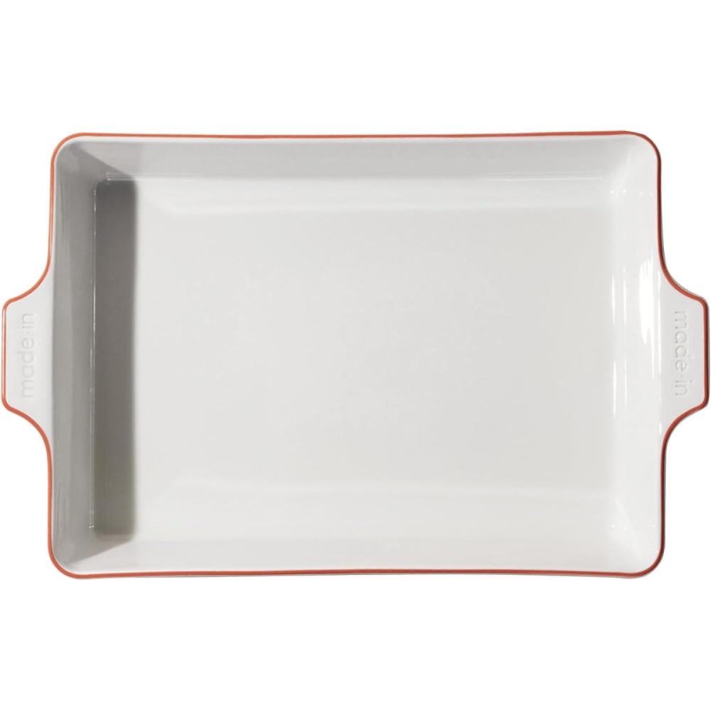 image:imageMade In Cookware Rectangular Baking Dish White Hand Crafted Porcelain Professional Bakeware Made in FrancePorcelain w Red Rim