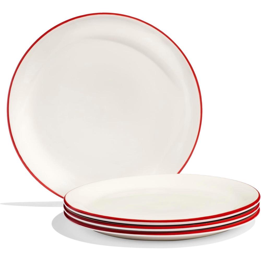 image:imageMade In Cookware Set of 4 Appetizer Plates White With Red Rim Porcelain EnglandWhite w Red Rim