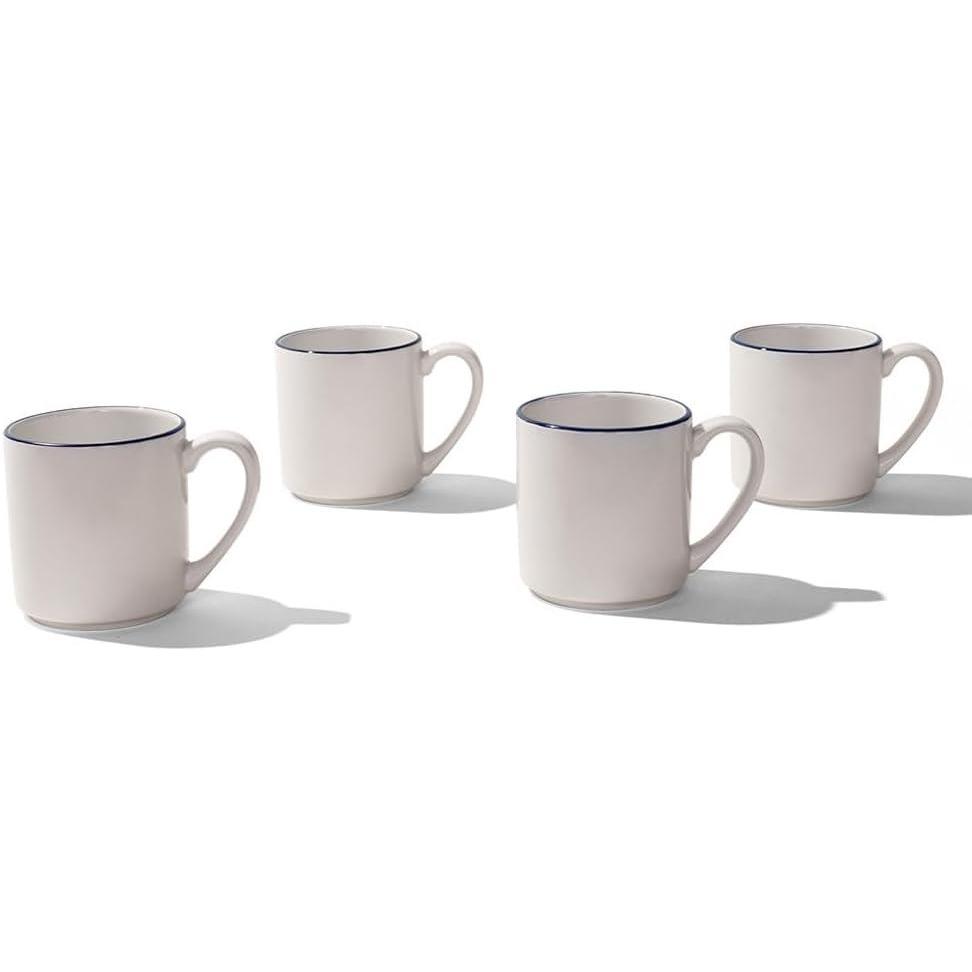 image:imageMade In Cookware Set of 4 Coffee Mug Set 12 oz White With Red Rim Porcelain England Dishwasher and Microwave SafeWhite w Navy Rim