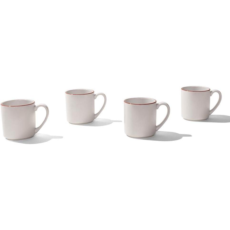 image:imageMade In Cookware Set of 4 Coffee Mug Set 12 oz White With Red Rim Porcelain England Dishwasher and Microwave SafeWhite w Red Rim