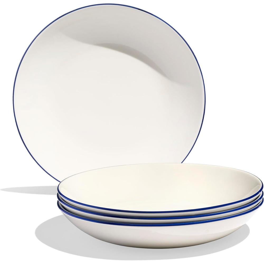 image:imageMade In Cookware Set of 4 Entre Bowls White With Navy Rim Porcelain EnglandWhite w Navy Rim