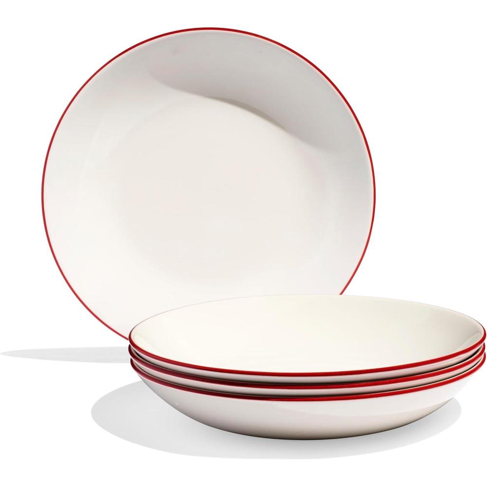 image:imageMade In Cookware Set of 4 Entre Bowls White With Navy Rim Porcelain EnglandWhite w Red Rim