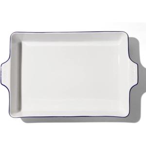 Made In Cookware – Rectangular Baking Dish – White – Hand Crafted Porcelain – Professional Bakeware – Made in France(Porcelain w/ Navy Rim)