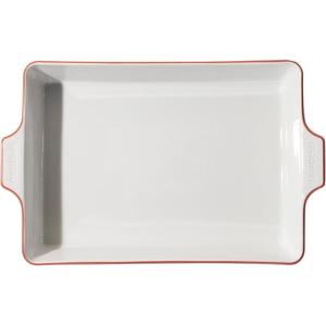 Made In Cookware – Rectangular Baking Dish – White – Hand Crafted Porcelain – Professional Bakeware – Made in France(Porcelain w/ Red Rim)