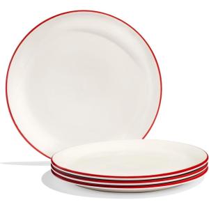 Made In Cookware – Set of 4 – Appetizer Plates – White With Red Rim – Porcelain England(White w/ Red Rim)